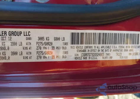 2013 Ram 1500 Big Horn из США, поврежденный, VIN 1C6RR7GT5DS524865